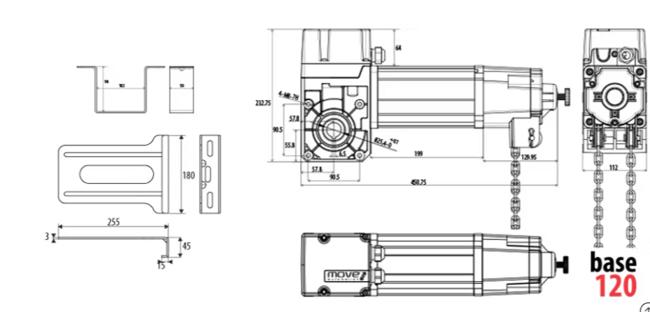 KIT Motor puerta seccional (Brushless) industrial hasta 40m2 y hasta 520 kg, Base 120, MOVE - Imagen 3